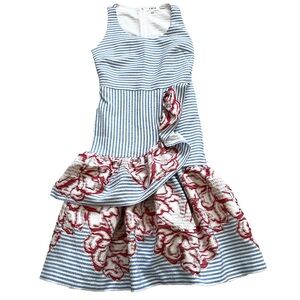 LAIA Cayce Seersucker DRESS XSP DATE PARTY CHIC FEMININE Ruffle ANTHROPOLOGIE